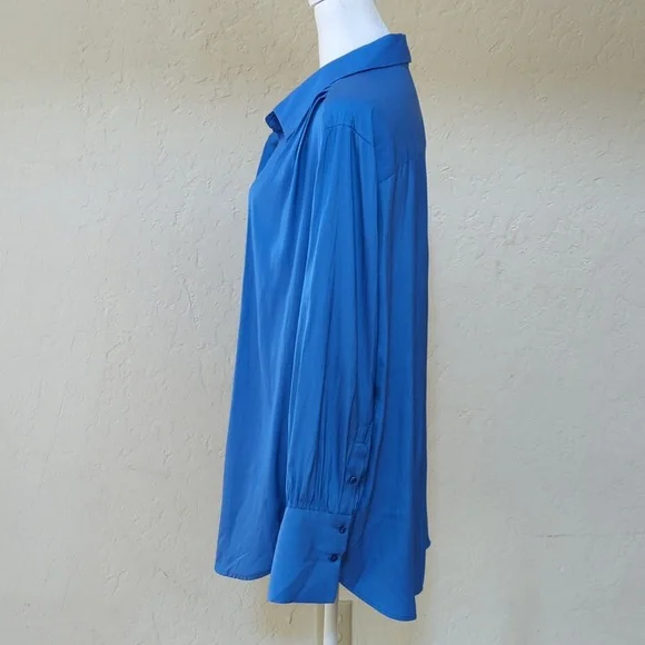 Simply Vera Blue Long Sleeve Button Down Tunic Blouse Size XL - Picture 5 of 10